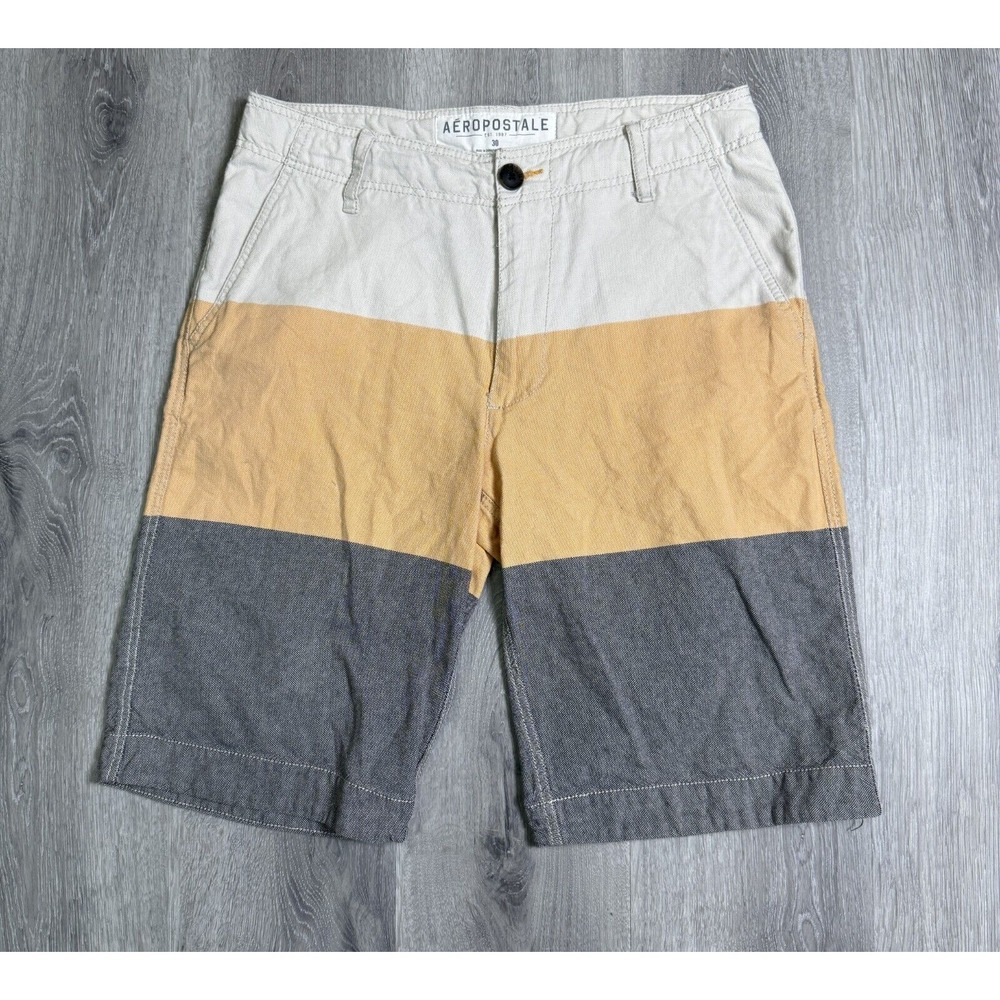 Aeropostale Men's 29 Beige Tan Gray Casual Cotton‎ Shorts Drawstring Button